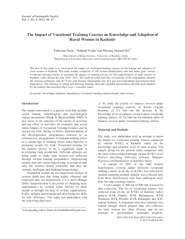 (PDF) The Impact of Vocational Training Courses on Knowledge and ...