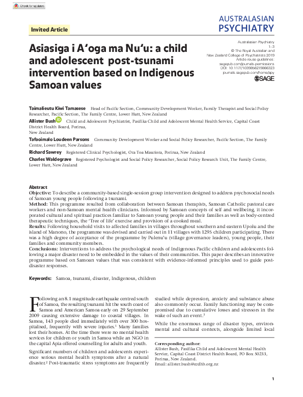 (PDF) Asiasiga i A’oga ma Nu’u: a child and adolescent post-tsunami ...