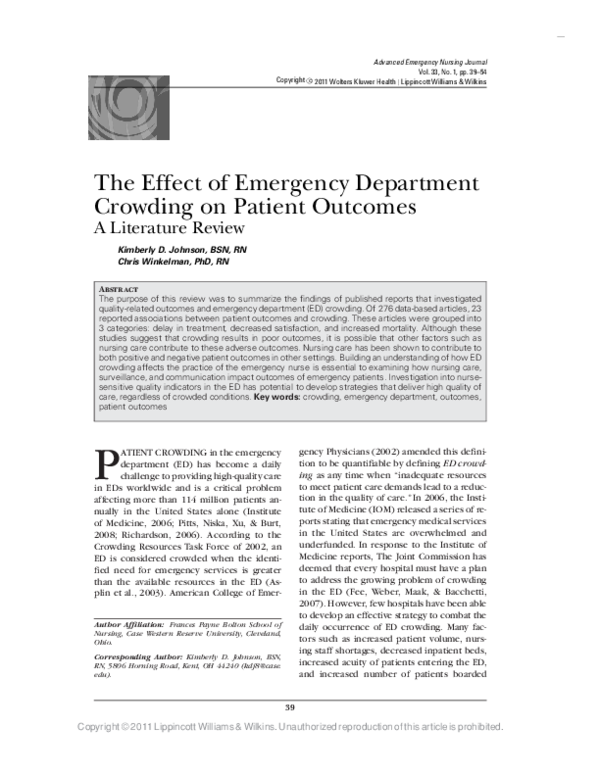(PDF) The Effect of Emergency Department Crowding on Patient Outcomes