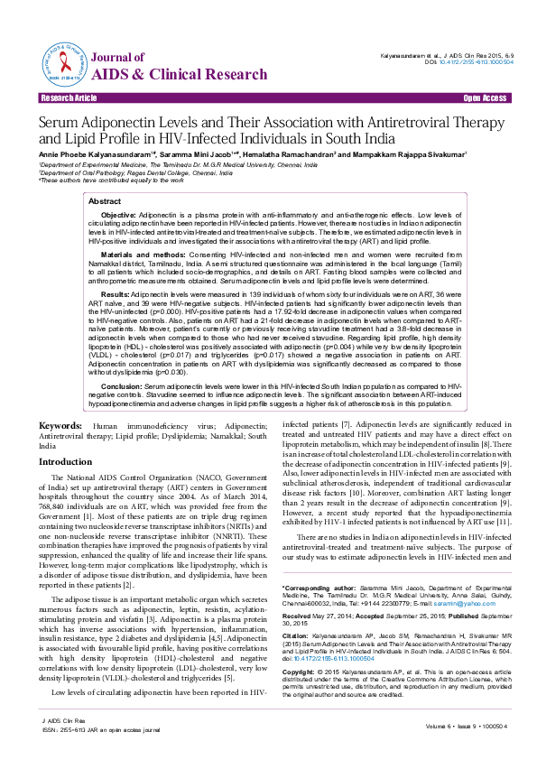 (PDF) Serum Adiponectin Levels and Their Association with ...