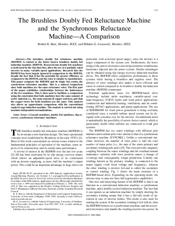 (PDF) The brushless doubly fed reluctance machine and the synchronous ...