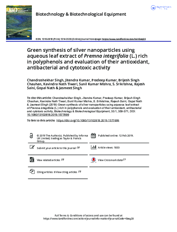 (PDF) Green synthesis of silver nanoparticles using aqueous leaf ...
