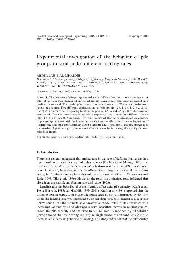 (PDF) Experimental investigation of the behavior of pile groups in sand ...