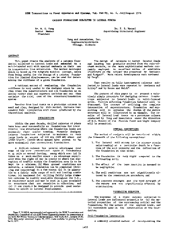 (PDF) Caisson foundations subjected to lateral forces