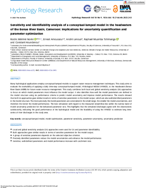(PDF) Sensitivity and identifiability analysis of a conceptual-lumped ...