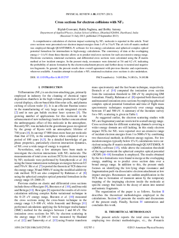 (PDF) Cross sections for electron collisions with NF3