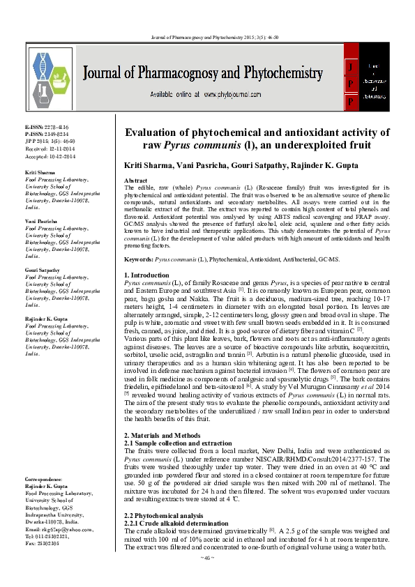 (PDF) Evaluation of phytochemical and antioxidant activity of raw Pyrus ...