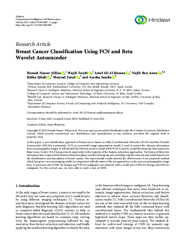 (PDF) Breast Cancer Classification Using FCN and Beta Wavelet Autoencoder