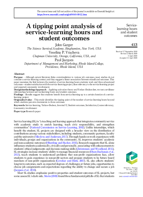 (PDF) A tipping point analysis of service-learning hours and student ...