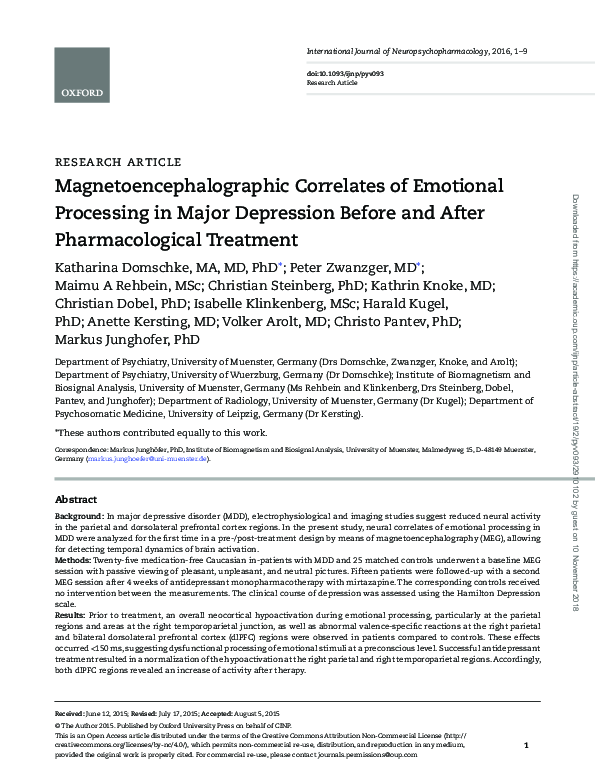 (PDF) Magnetoencephalographic Correlates of Emotional Processing in ...