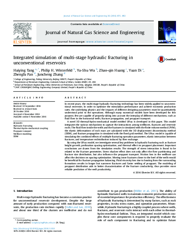 (PDF) Integrated simulation of multistage hydraulic fracturing in