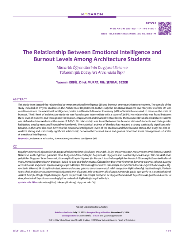 (PDF) The Relationship Between Emotional Intelligence and Burnout ...
