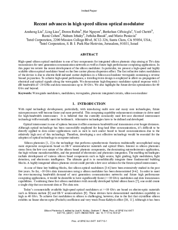 (PDF) Recent advances in high speed silicon optical modulator