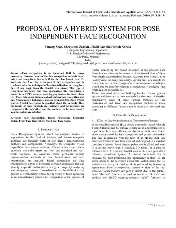 (PDF) Proposal of a Hybrid System for Pose Independent Face Recognition