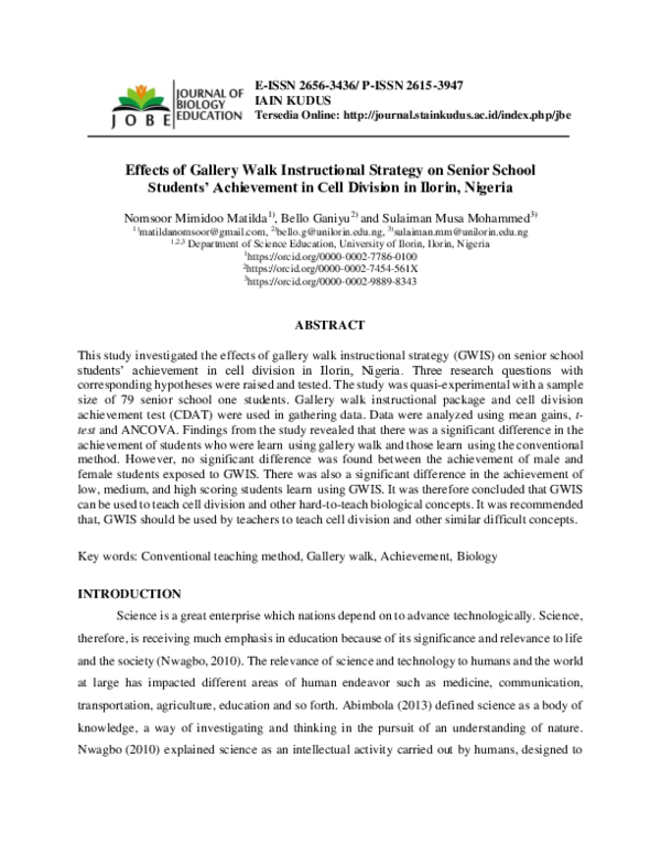 (PDF) Effects Of Gallery Walk Instructional Strategy On Senior School ...