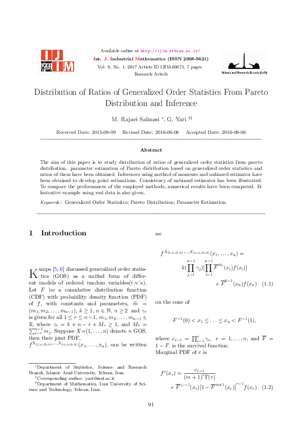 (PDF) Distribution of Ratios of Generalized Order Statistics From ...