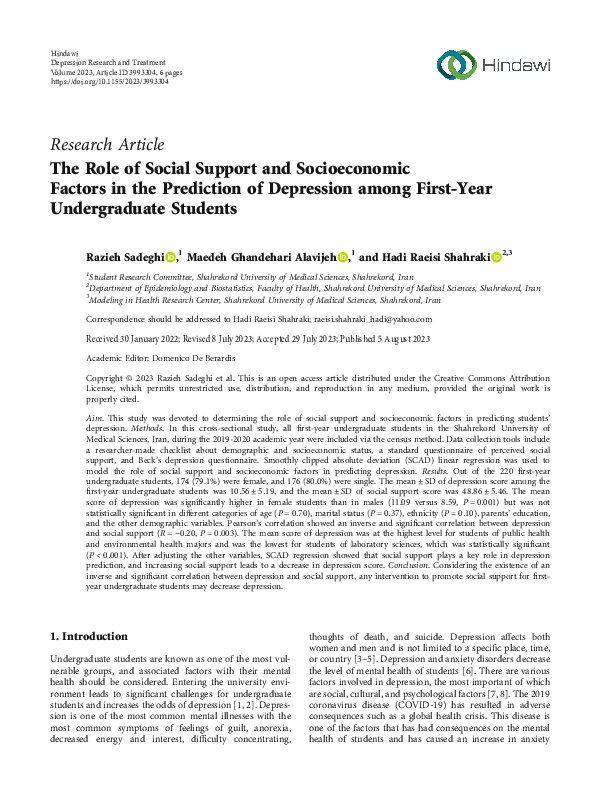 (PDF) The Role of Social Support and Socioeconomic Factors in the ...