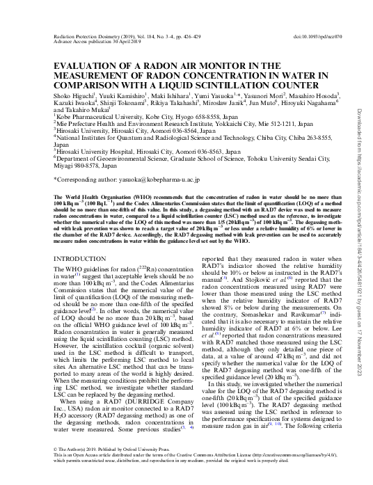 (PDF) Evaluation of a Radon Air Monitor in the Measurement of Radon Concentration in Water in