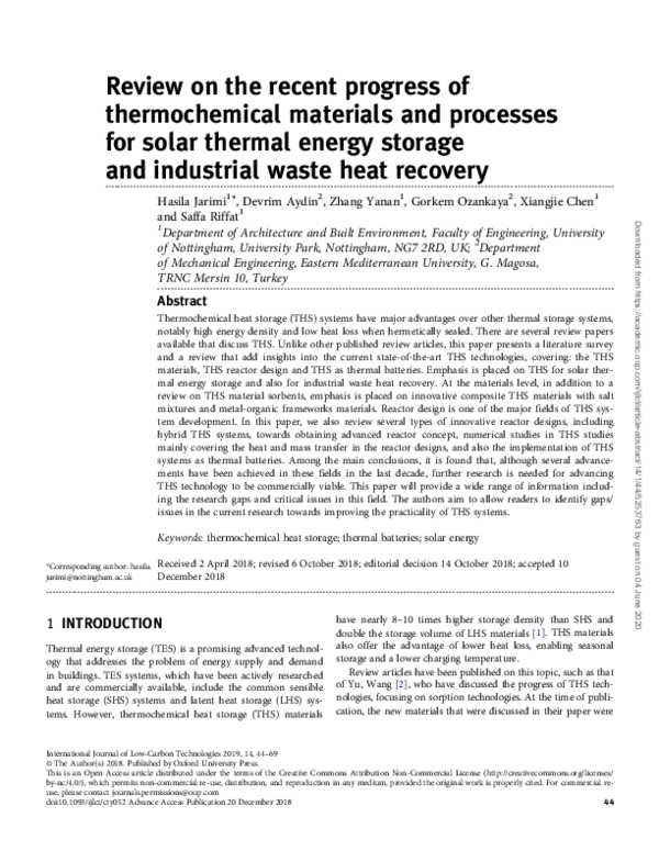 (PDF) Review on the recent progress of thermochemical materials and ...