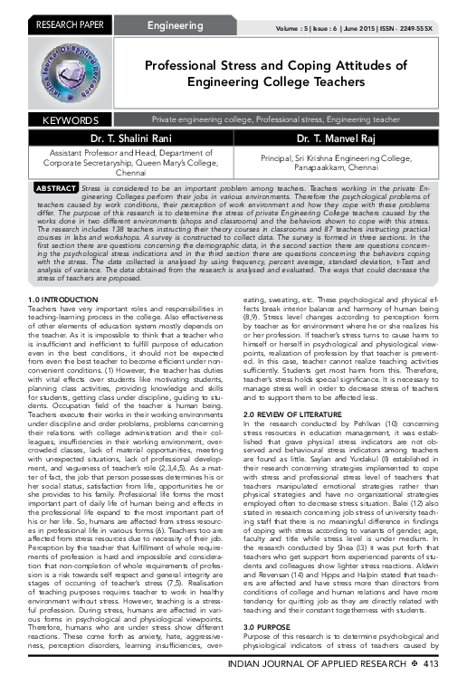 (PDF) Professional Stress and Coping Attitudes of Engineering College ...