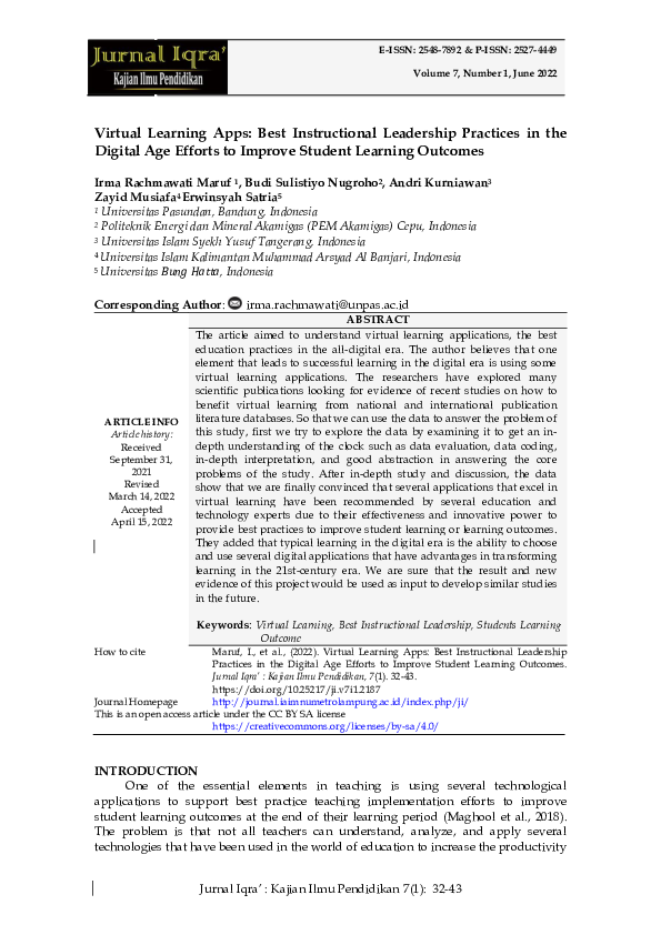 (PDF) Virtual Learning Apps: Best Instructional Leadership Practices in ...