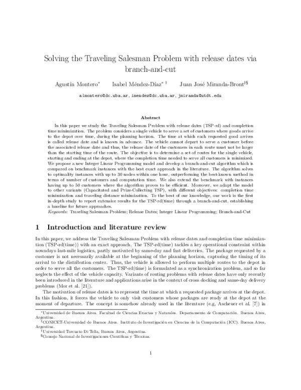 (PDF) Solving the Traveling Salesman Problem with release dates via ...