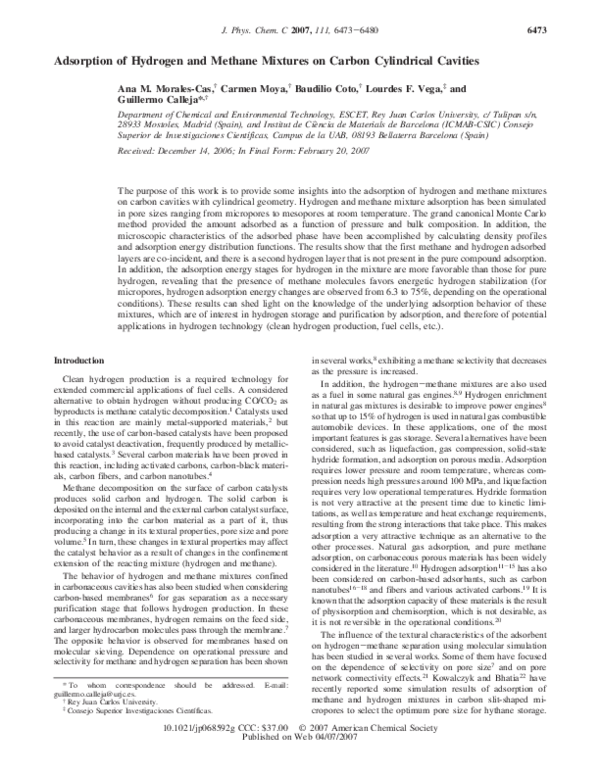 (PDF) Adsorption of Hydrogen and Methane Mixtures on Carbon Cylindrical ...