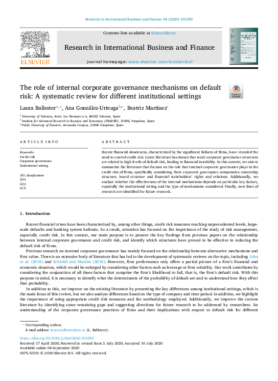 (PDF) The role of internal corporate governance mechanisms on default ...