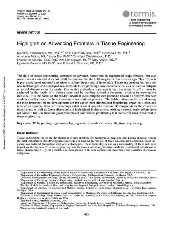 (PDF) Highlights on Advancing Frontiers in Tissue Engineering