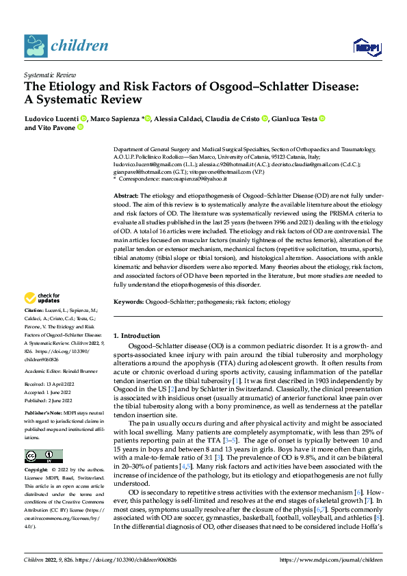(PDF) The Etiology and Risk Factors of Osgood–Schlatter Disease: A ...
