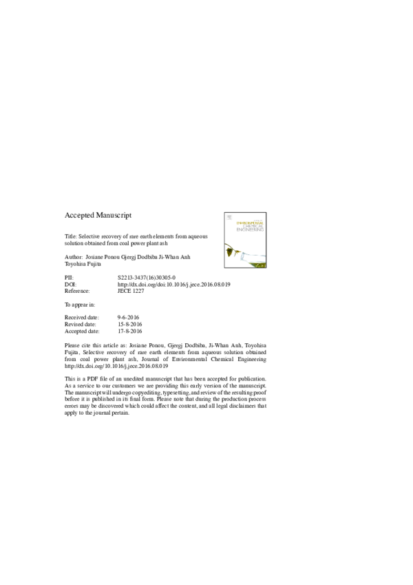 (PDF) Selective Recovery of Rare Earth Elements from Mine Ore by Cr-MIL ...