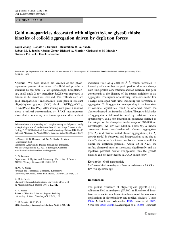 (PDF) Gold nanoparticles decorated with oligo(ethylene glycol) thiols ...
