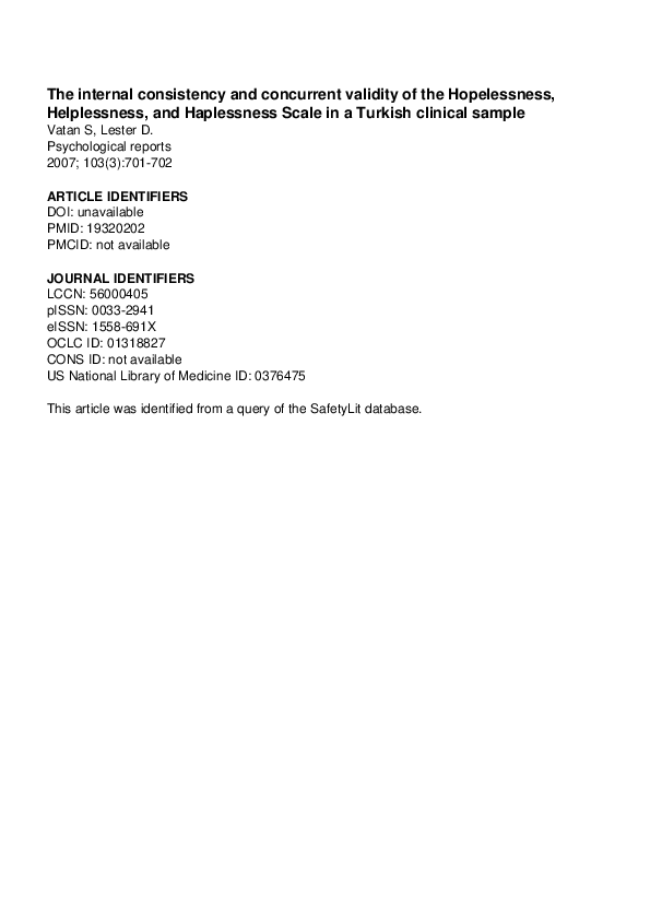 (PDF) The Internal Consistency and Concurrent Validity of the ...