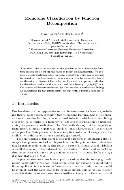 (PDF) Monotone Classification by Function Decomposition