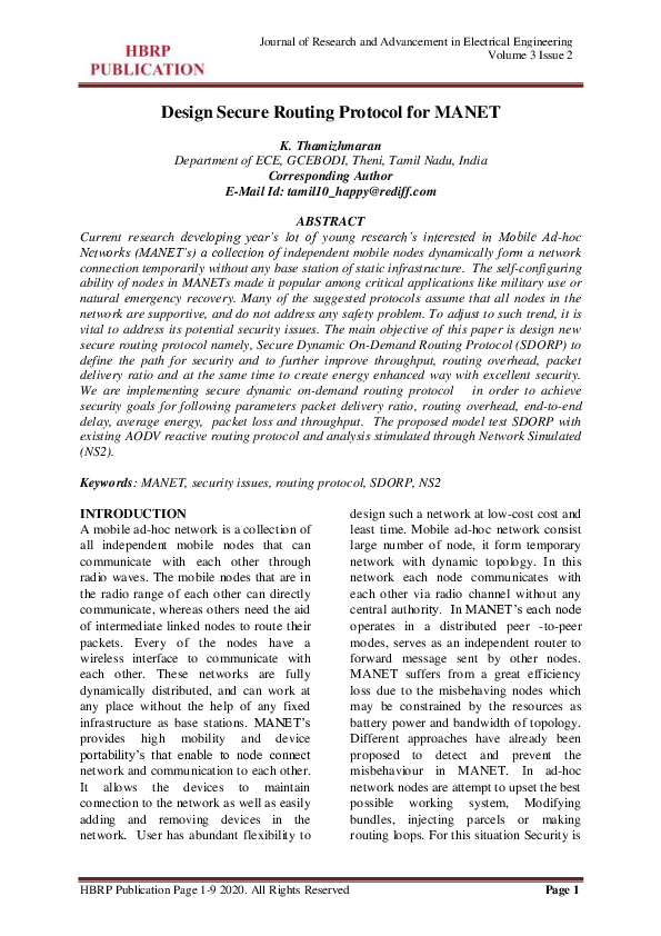 (PDF) Design Secure Routing Protocol for MANET