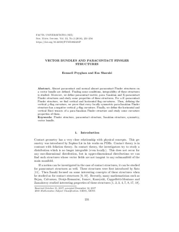 (PDF) Paracontact Finsler Structures on Vector Bundles