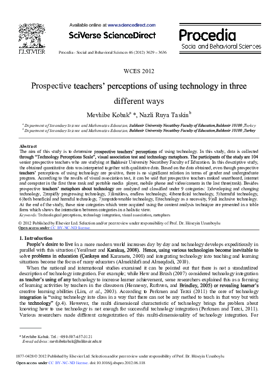 (PDF) Prospective Teachers’ Perceptions of using Technology in Three ...