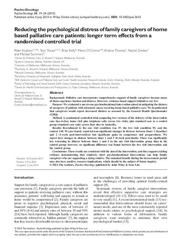 (PDF) Reducing the Psychological Distress of Family Caregivers of Home ...