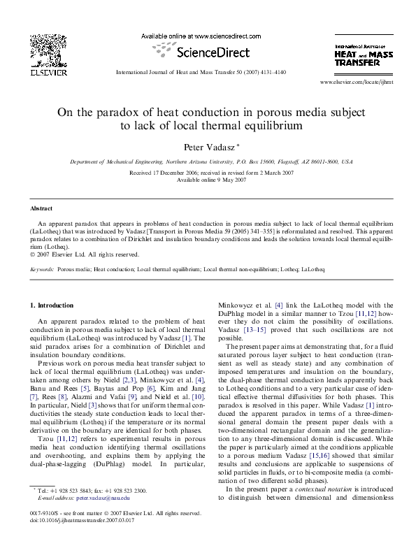 (PDF) On the paradox of heat conduction in porous media subject to lack ...