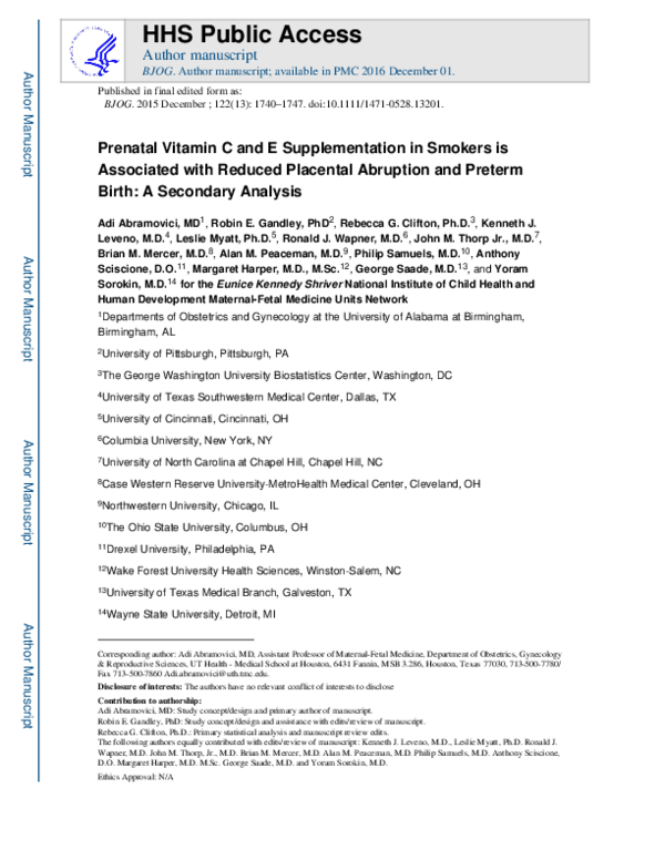 (PDF) Prenatal vitamin C and E supplementation in smokers is associated ...