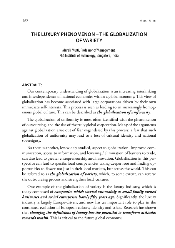 (PDF) The Luxury Phenomenon The Globalization Of Variety