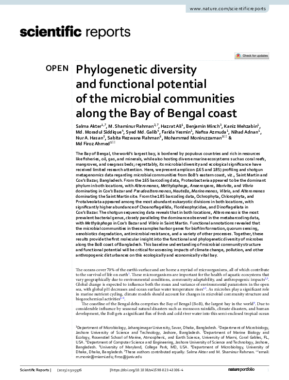 (PDF) Phylogenetic diversity and functional potential of the microbial ...