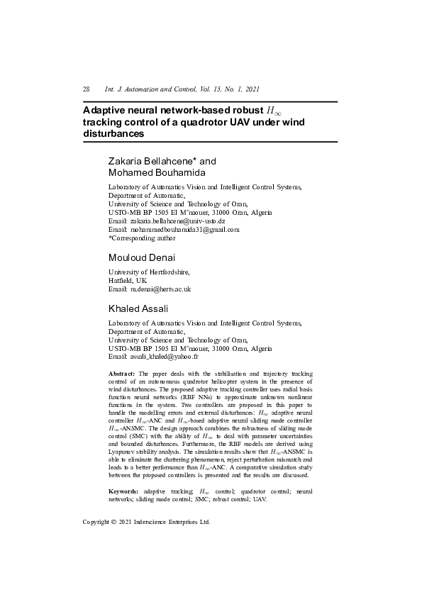 (PDF) Adaptive neural network-based robust H ∞ tracking control of a ...