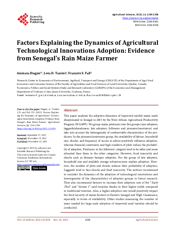 (PDF) Factors Explaining the Dynamics of Agricultural Technological ...