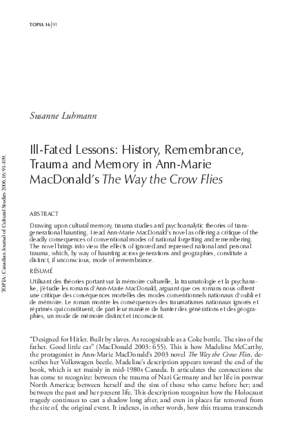 (PDF) Ill-Fated Lessons: History, Remembrance, Trauma and Memory in Ann ...