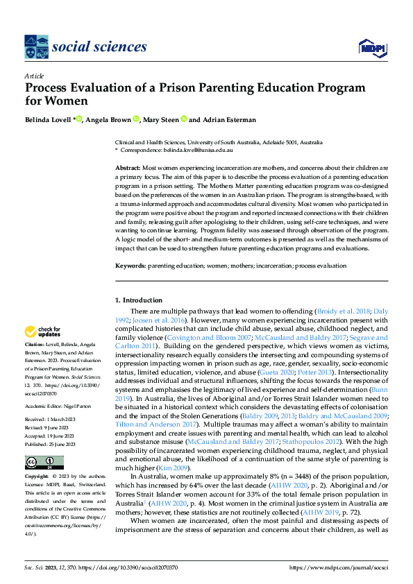 (PDF) Process Evaluation of a Prison Parenting Education Program for Women