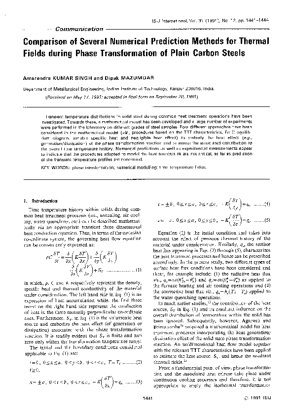 (PDF) Comparison of Several Numerical Prediction Methods for Thermal ...