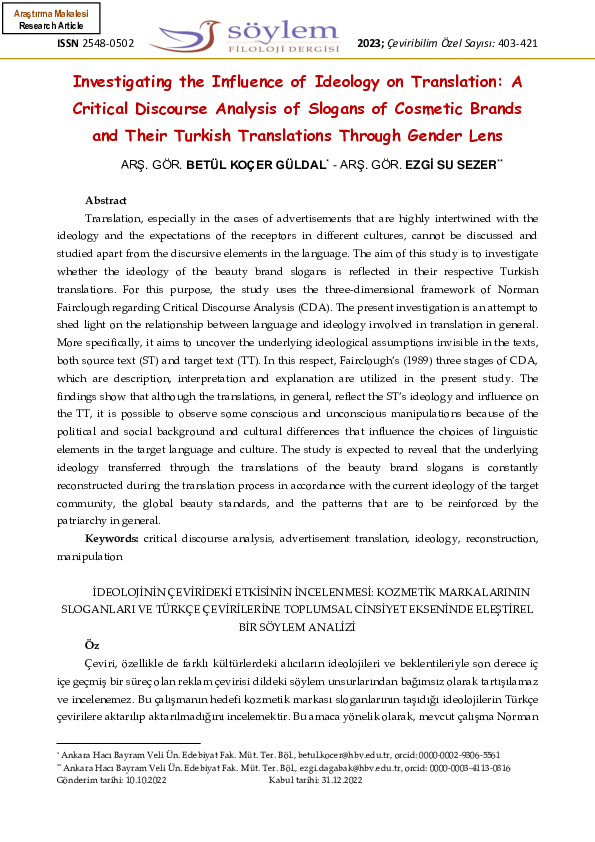 (PDF) Investigating the Influence of Ideology on Translation: A ...