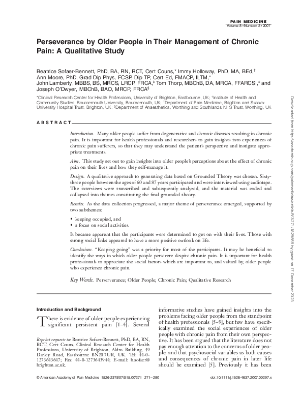 (PDF) Perseverance by Older People in Their Management of Chronic Pain ...