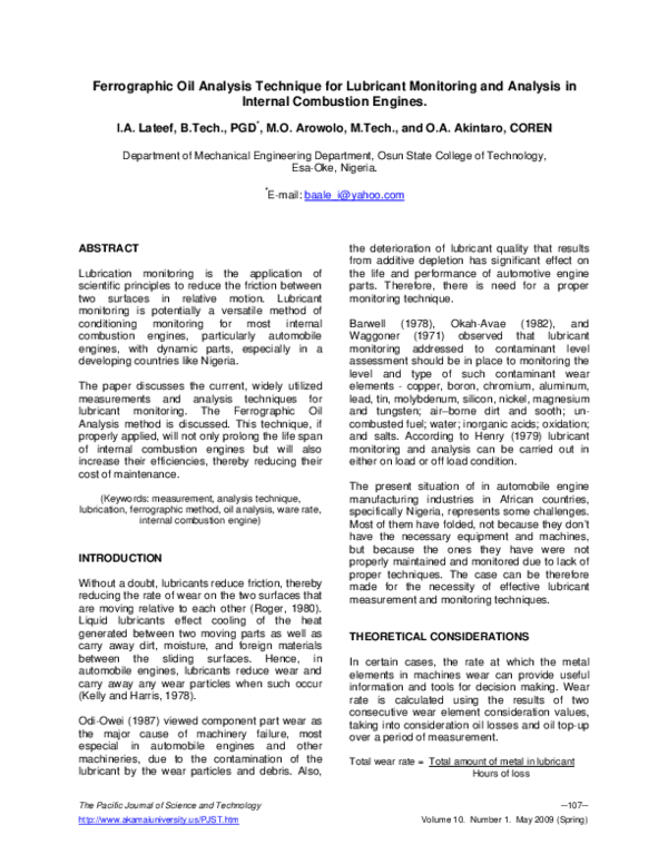 (PDF) Ferrographic Oil Analysis Technique for Lubricant Monitoring and ...